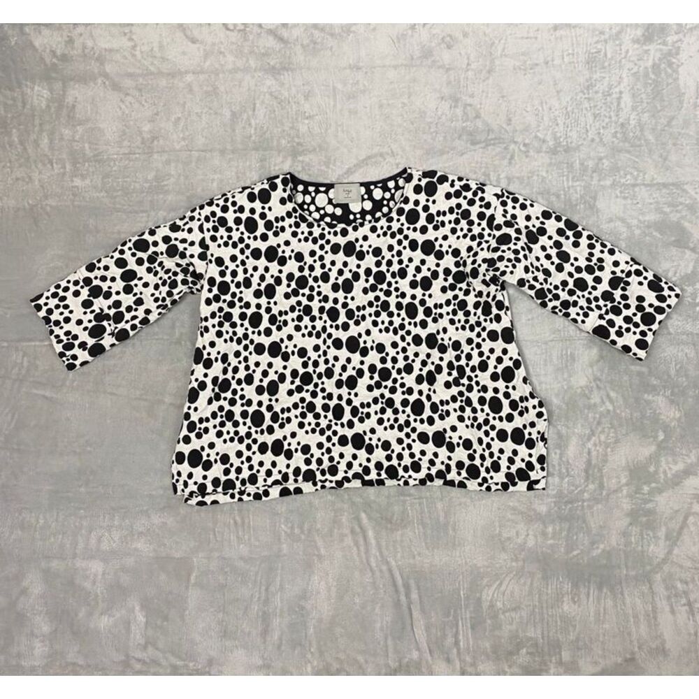 Chalet Et Ceci Women's Polka Dot Top Size S Black White 3/4 Sleeve Workwear